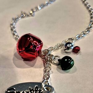 Source Unknown Silver Bracelet with Red and Green Charms